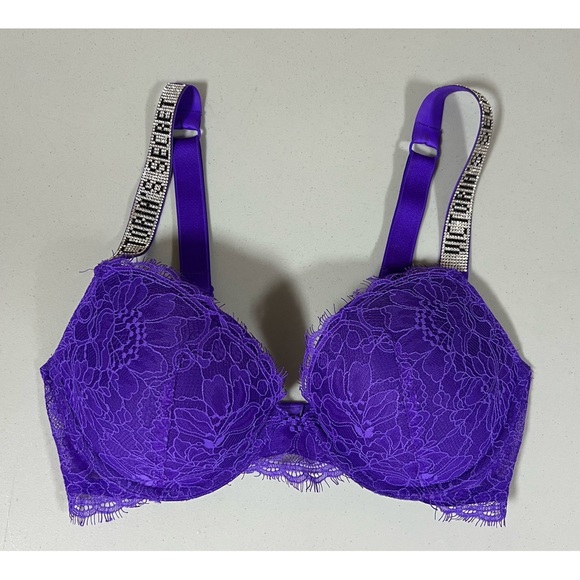 Victoria’s Secret Purple Floral Lace Push-Up Diamond Bra Brassiere Size 34C 💜 - Picture 3 of 5